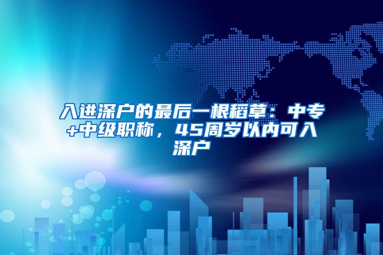 入进深户的最后一根稻草：中专+中级职称，45周岁以内可入深户