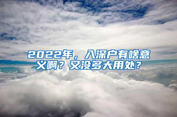 2022年，入深户有啥意义啊？又没多大用处？