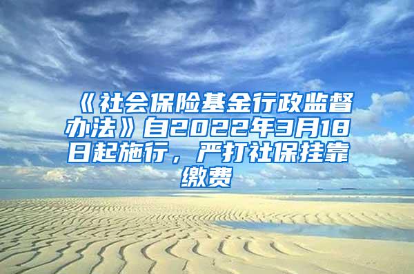 《社会保险基金行政监督办法》自2022年3月18日起施行，严打社保挂靠缴费
