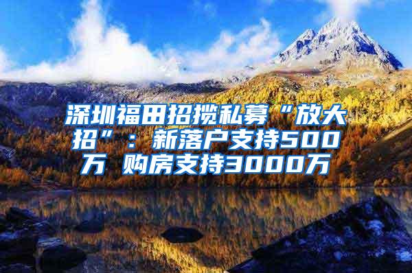 深圳福田招揽私募“放大招”：新落户支持500万 购房支持3000万