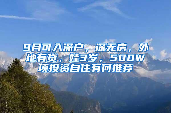 9月可入深户，深无房，外地有贷，娃3岁，500W项投资自住有何推荐