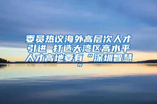 委员热议海外高层次人才引进 打造大湾区高水平人才高地要有“深圳智慧”