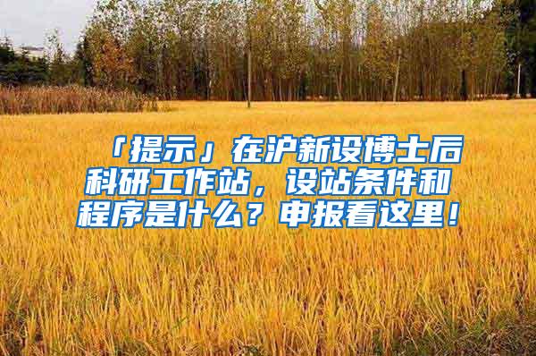 「提示」在沪新设博士后科研工作站，设站条件和程序是什么？申报看这里！
