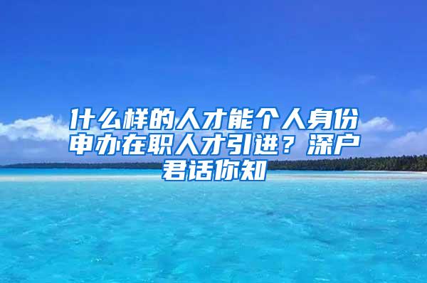 什么样的人才能个人身份申办在职人才引进？深户君话你知