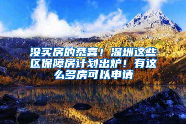 没买房的恭喜！深圳这些区保障房计划出炉！有这么多房可以申请