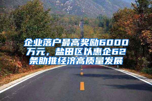 企业落户最高奖励6000万元，盐田区以惠企62条助推经济高质量发展