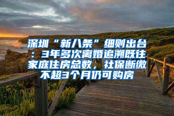 深圳“新八条”细则出台：3年多次离婚追溯既往家庭住房总数，社保断缴不超3个月仍可购房