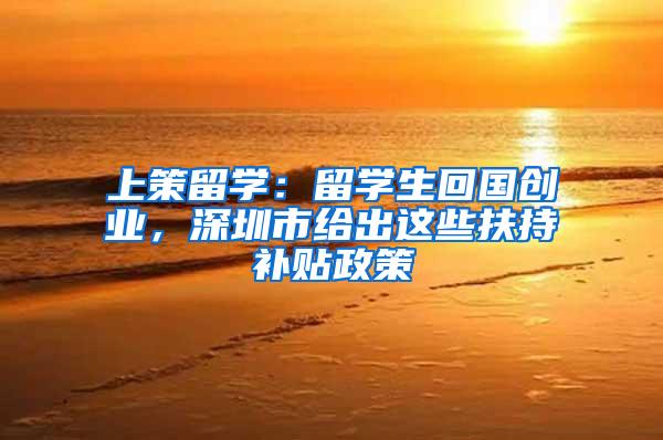 上策留学：留学生回国创业，深圳市给出这些扶持补贴政策