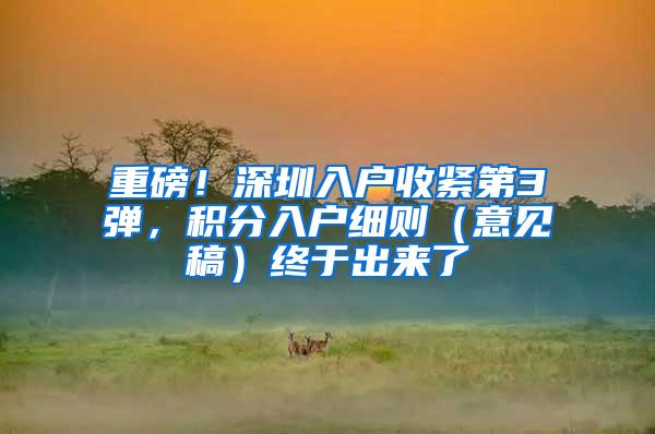 重磅！深圳入户收紧第3弹，积分入户细则（意见稿）终于出来了