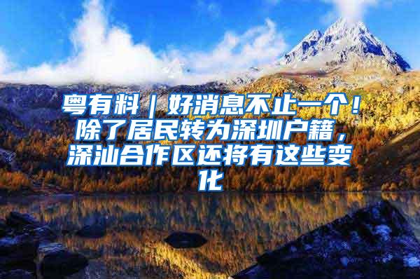 粤有料｜好消息不止一个！除了居民转为深圳户籍，深汕合作区还将有这些变化