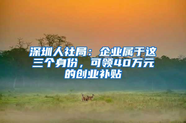 深圳人社局：企业属于这三个身份，可领40万元的创业补贴