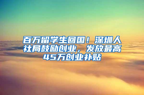 百万留学生回国！深圳人社局鼓励创业，发放最高45万创业补贴