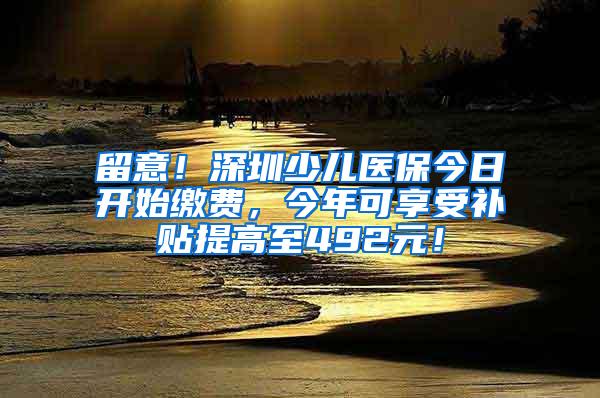 留意！深圳少儿医保今日开始缴费，今年可享受补贴提高至492元！
