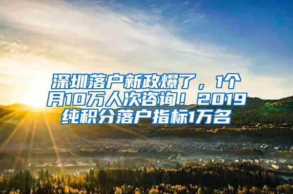 深圳落户新政爆了，1个月10万人次咨询！2019纯积分落户指标1万名