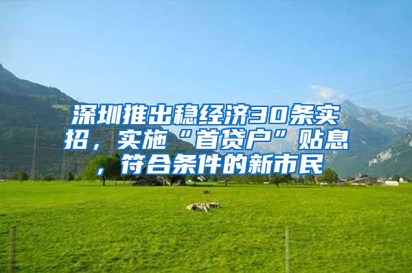 深圳推出稳经济30条实招，实施“首贷户”贴息，符合条件的新市民