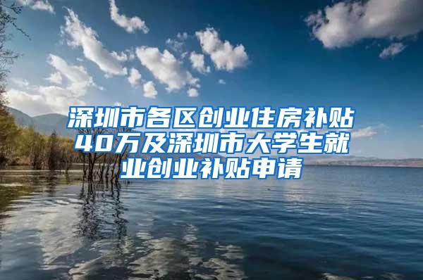 深圳市各区创业住房补贴40万及深圳市大学生就业创业补贴申请