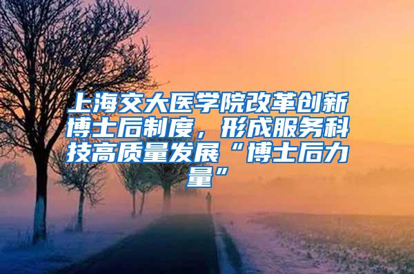 上海交大医学院改革创新博士后制度，形成服务科技高质量发展“博士后力量”