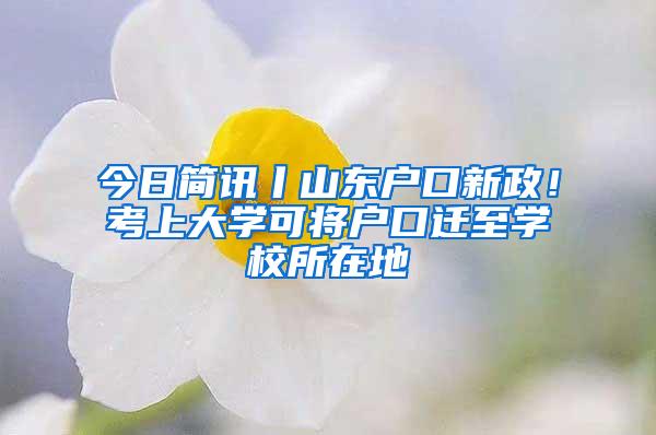 今日简讯丨山东户口新政！考上大学可将户口迁至学校所在地