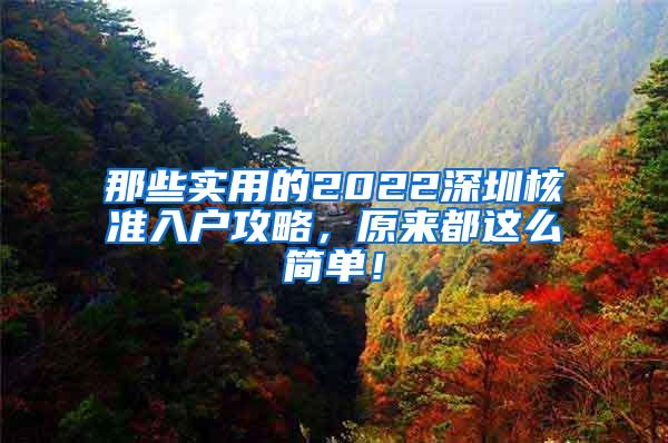 那些实用的2022深圳核准入户攻略，原来都这么简单！