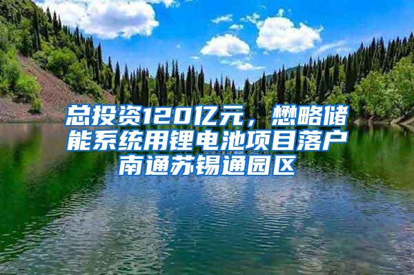 总投资120亿元，懋略储能系统用锂电池项目落户南通苏锡通园区