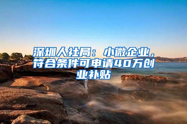 深圳人社局：小微企业，符合条件可申请40万创业补贴