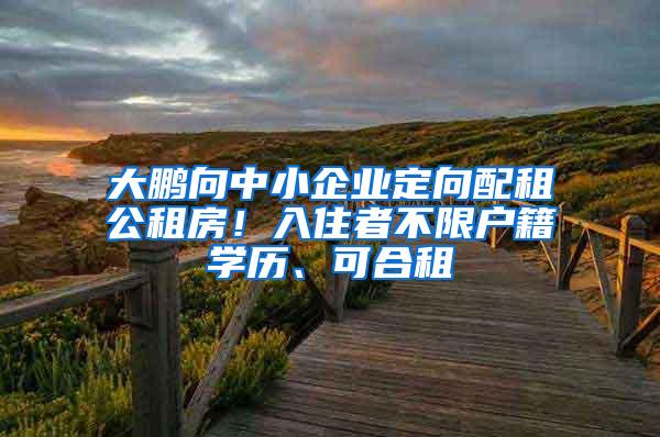 大鹏向中小企业定向配租公租房！入住者不限户籍学历、可合租