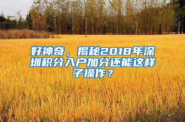 好神奇，揭秘2018年深圳积分入户加分还能这样子操作？