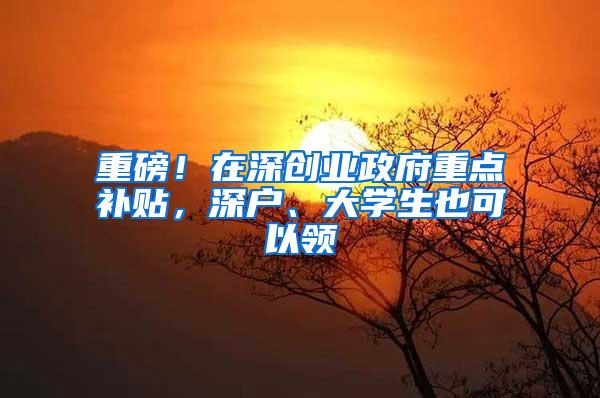 重磅！在深创业政府重点补贴，深户、大学生也可以领