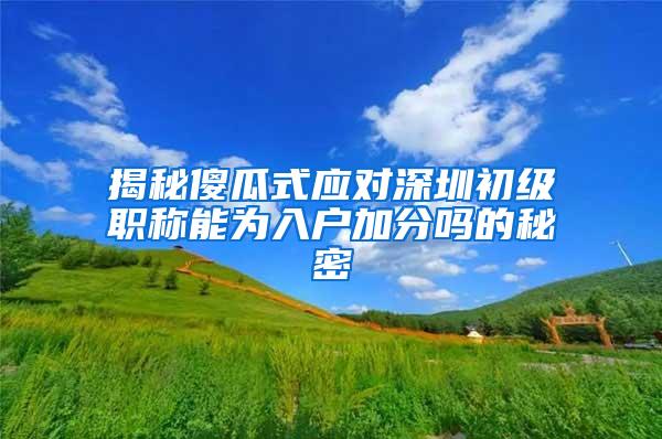 揭秘傻瓜式应对深圳初级职称能为入户加分吗的秘密