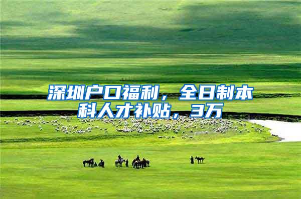 深圳户口福利，全日制本科人才补贴，3万