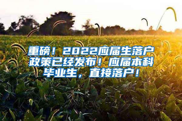 重磅！2022应届生落户政策已经发布！应届本科毕业生，直接落户！