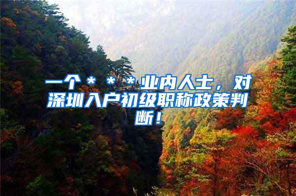 一个＊＊＊业内人士，对深圳入户初级职称政策判断！