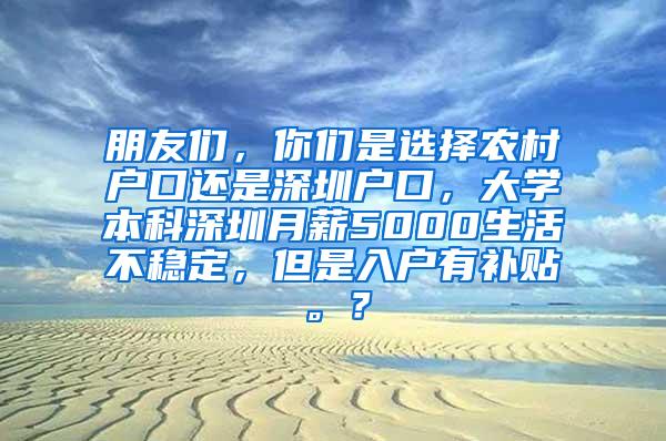 朋友们，你们是选择农村户口还是深圳户口，大学本科深圳月薪5000生活不稳定，但是入户有补贴。？