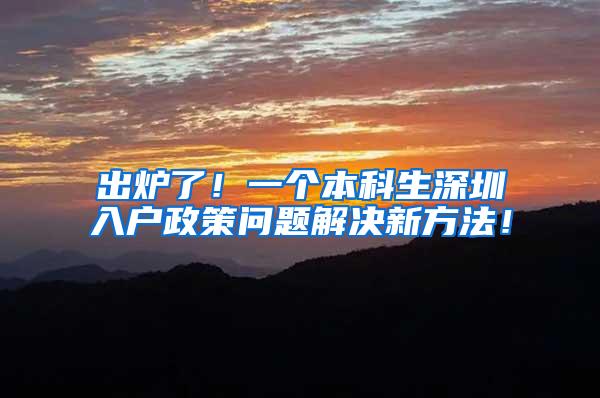 出炉了！一个本科生深圳入户政策问题解决新方法！