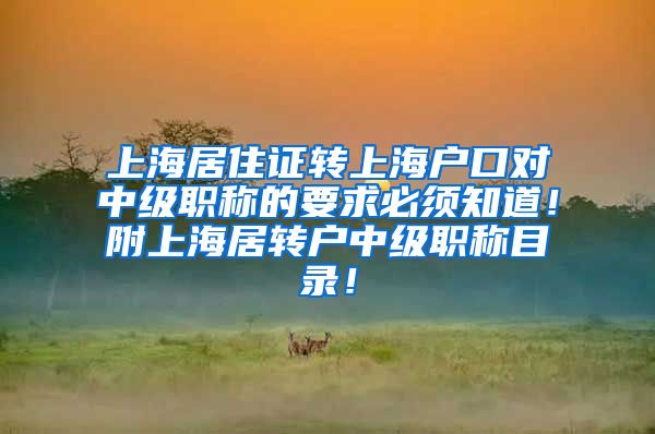 上海居住证转上海户口对中级职称的要求必须知道！附上海居转户中级职称目录！