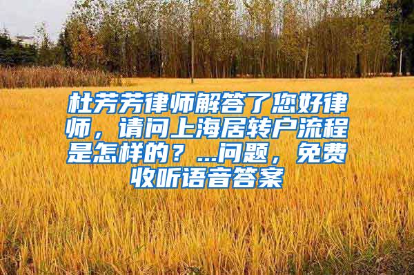 杜芳芳律师解答了您好律师，请问上海居转户流程是怎样的？...问题，免费收听语音答案